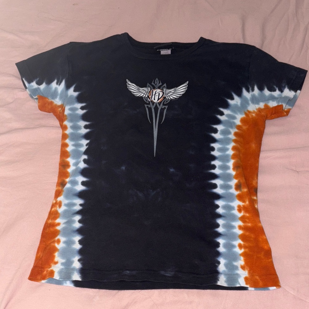 Harley-Davidson Black and Orange Tie-Dye Tee